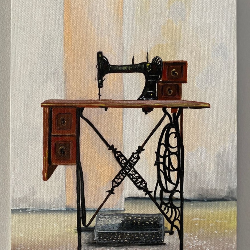 Oil on canvas-Vintage Sewing Machine